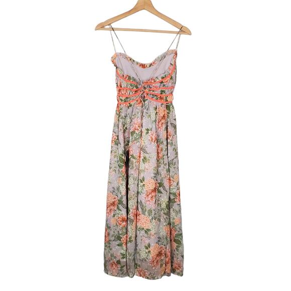 Lulus Dear to You Grey Floral Print Backless Lace Up Midi Dress Pink Size Small - Picture 4 of 14
